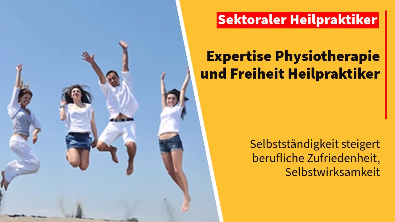 Gruppe junger Menschen springt vor Freude am Strand, symbolisiert Vorteile der Arbeit als sektoraler Heilpraktiker in der Physiotherapie